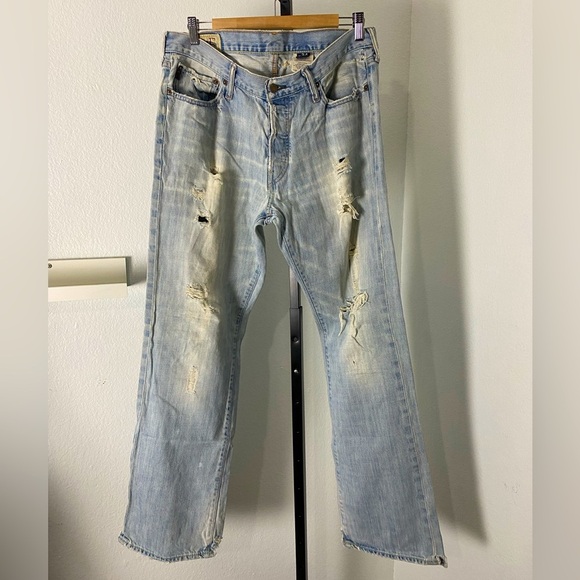 Vintage Abercrombie & Fitch Thrashed Jeans Indie Sleaze Skate Hip Hop Mud Wash - Picture 4 of 17